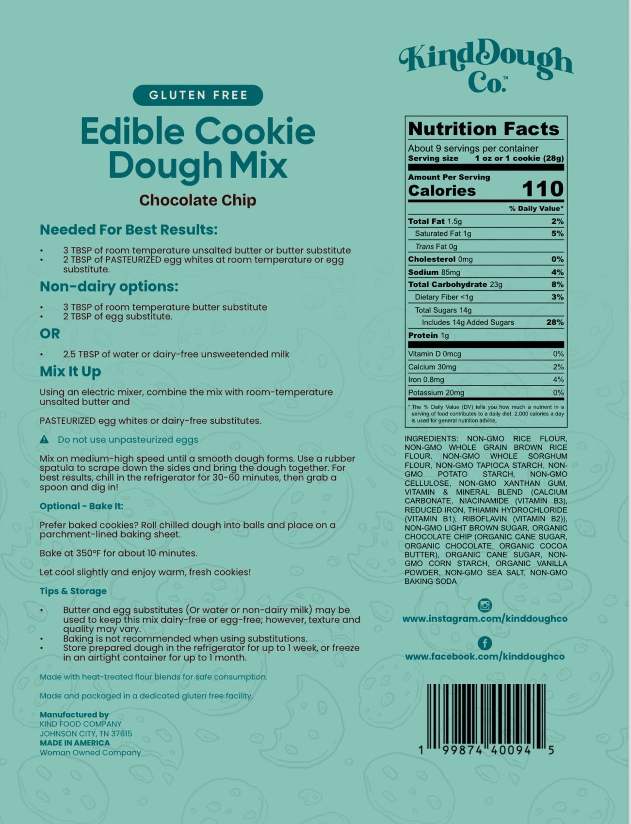 Our gluten-free edible cookie dough mix is made with real, trusted ingredients and is safe to eat straight from the bowl or bake into soft, chewy cookies. Free of the top 9 allergens and made in small batches in Johnson City, TN.